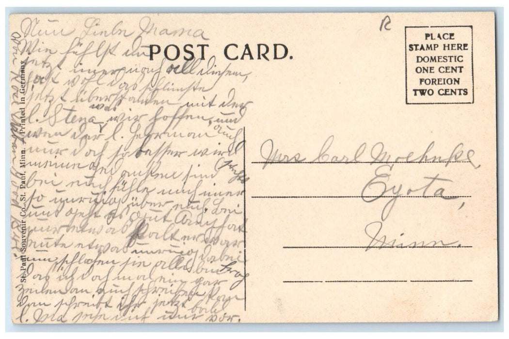 c1910's Commercial Hotel Building Car St. Charles Minnesota MN Antique Postcard