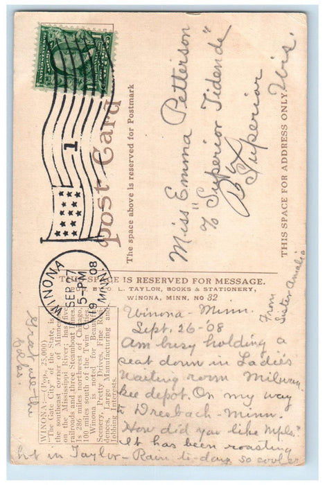 1908 The Winona General Hospital Winona Minnesota MN Antique Postcard