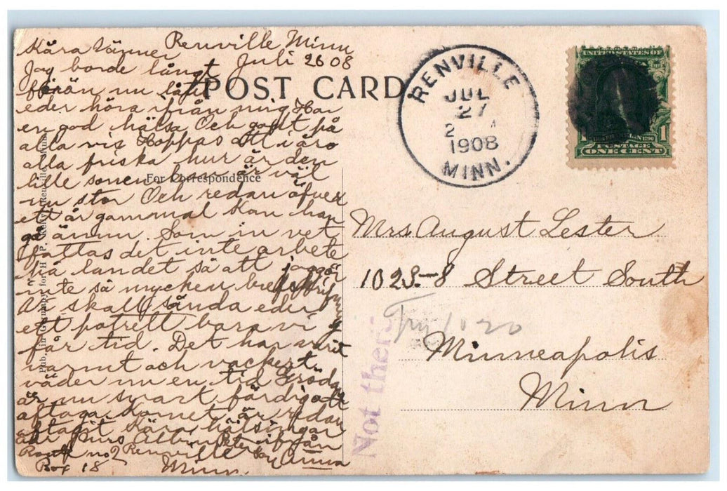 1908 Main Street Looking North Renville Minnesota MN Dual View Antique Postcard