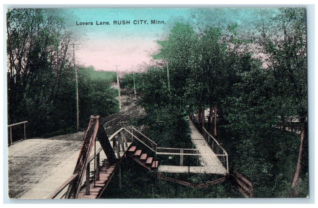 c1910 Bridge Stairs Lovers Lane Rush City Minnesota MN Antique Unposted Postcard