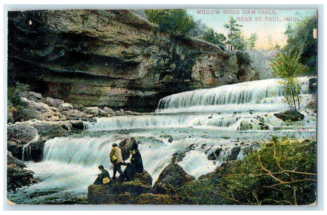 1911 Willow River Dam Falls Near St. Paul Minnesota MN Antique Postcard