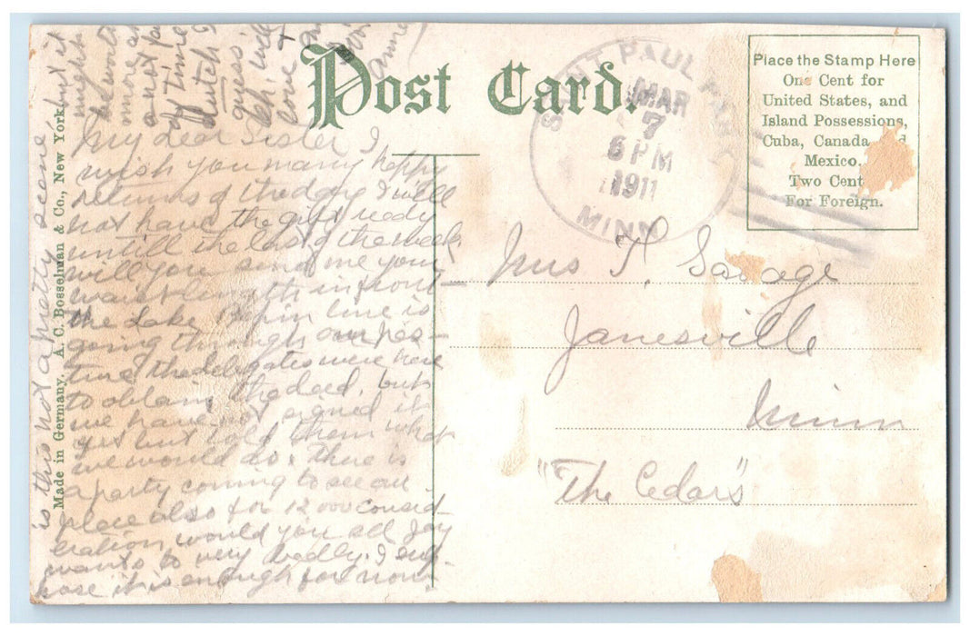 1911 Willow River Dam Falls Near St. Paul Minnesota MN Antique Postcard