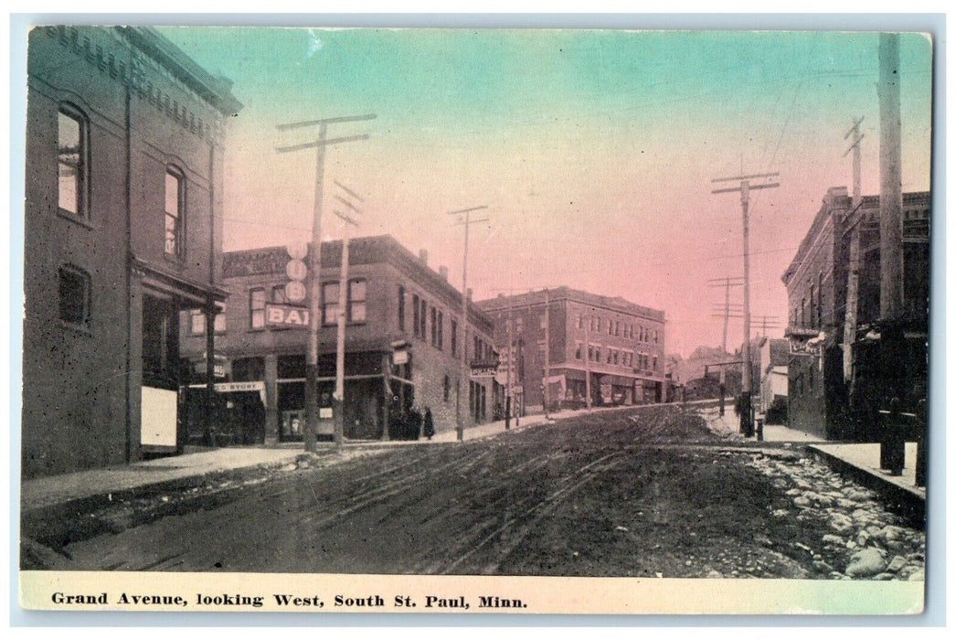 c1910's Grand Avenue Looking West South St. Paul Minnesota MN Antique Postcard