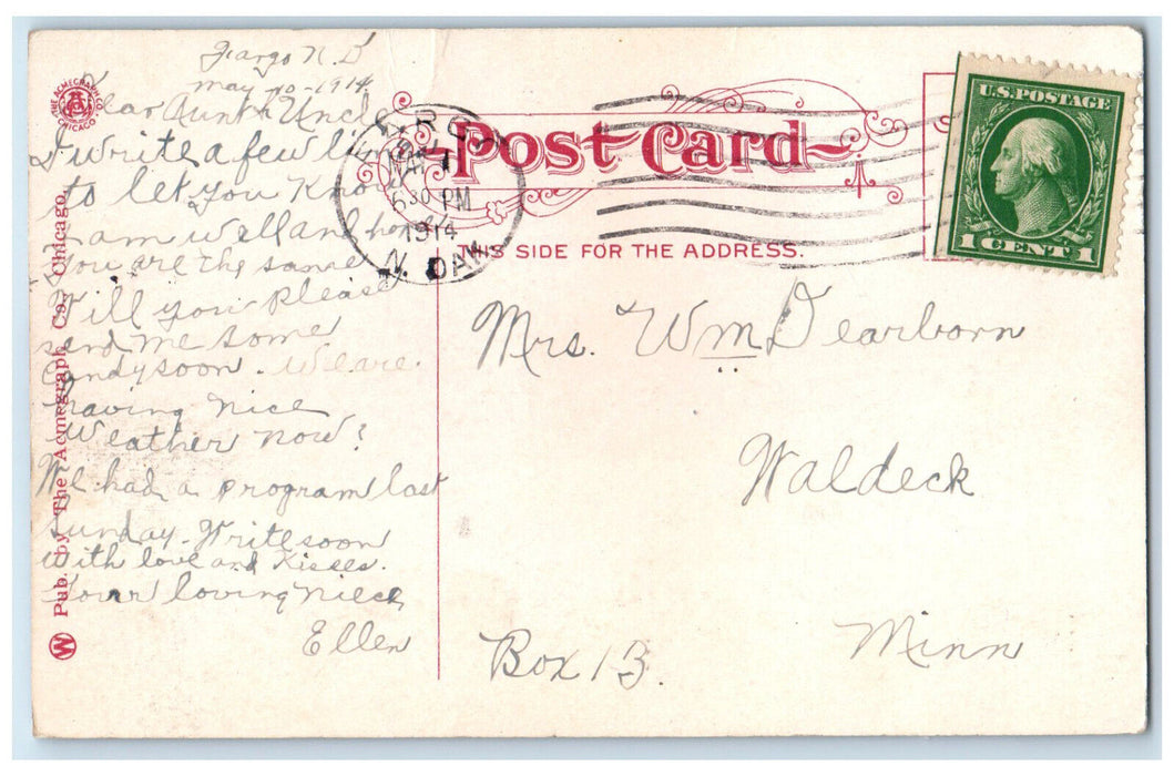 1914 Normal School Wheeler Hall and Cornstock Moorhead Minnesota MN Postcard