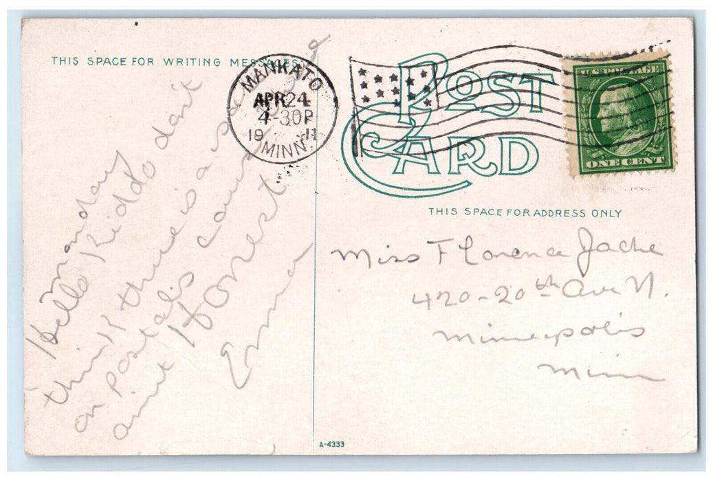 1911 North Mankato Bridge Mankato Minnesota MN Antique Posted Postcard