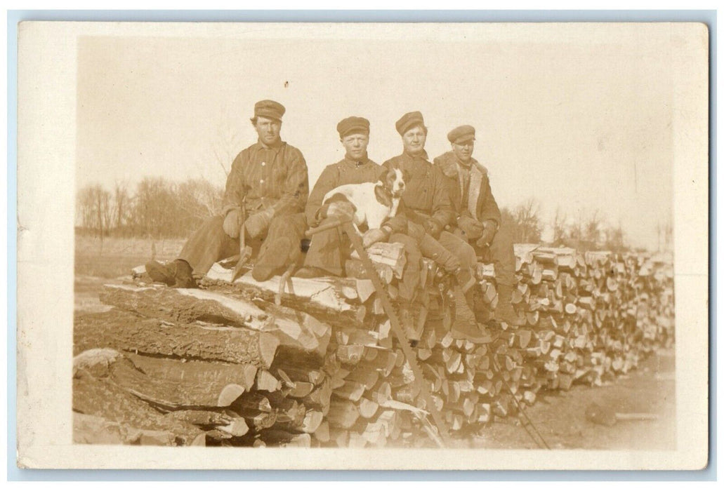 c1910's Mens And Dog Logging Forestry Occupational RPPC Photo Antique Postcard