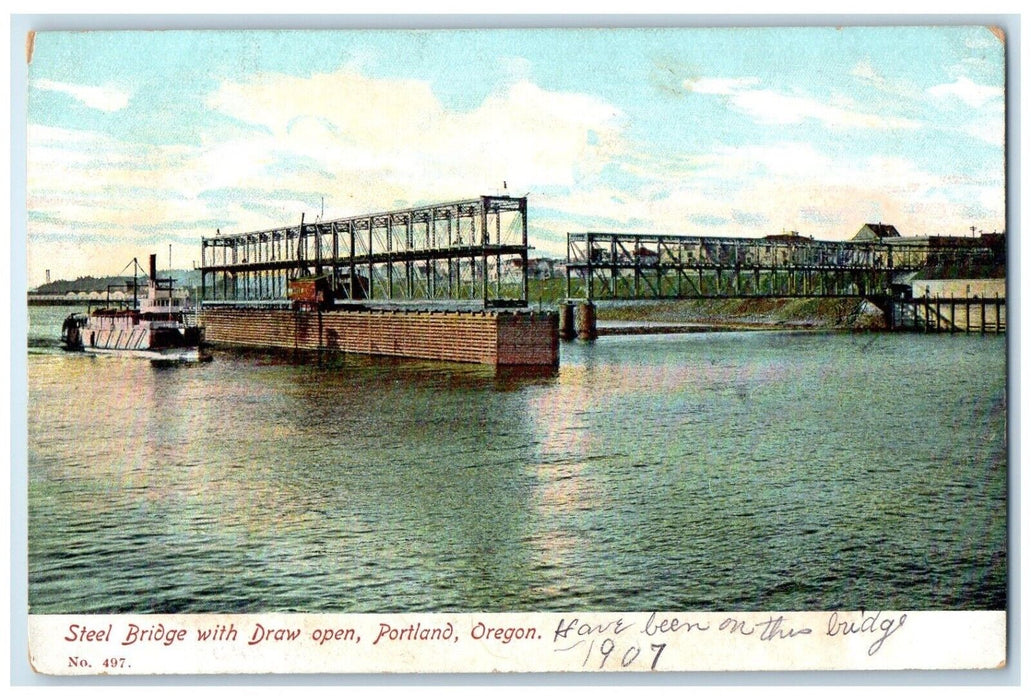 c1910 Steel Bridge Draw Open Lake River Portland Oregon Antique Vintage Postcard