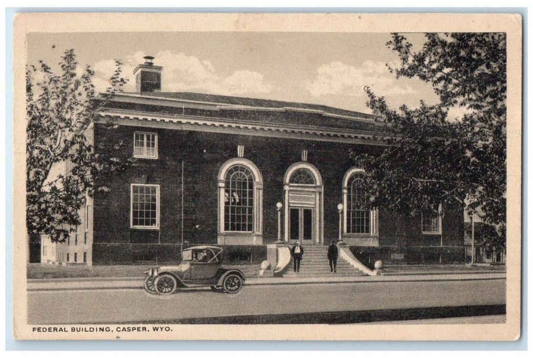 1910 Exterior View Federal Building Classic Cars Casper Wyoming Vintage Postcard