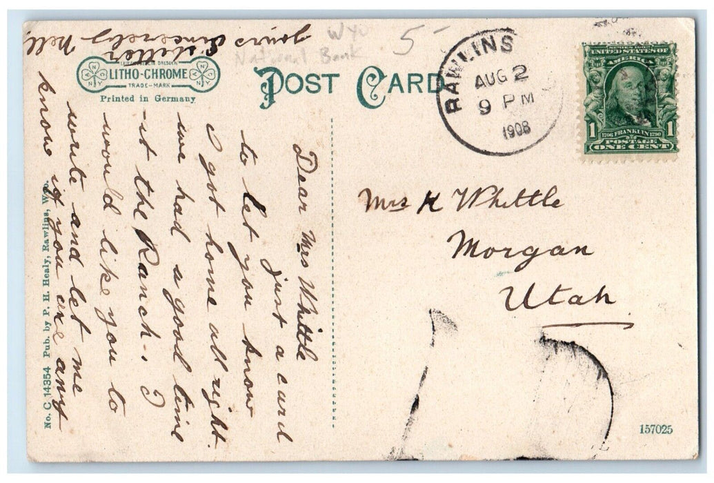 1908 Interior View Rawlins National Bank Rawlins Wyoming Posted Vintage Postcard