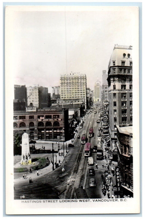 c1910'sHastings Street Looking West Vancouver Canada RPPC Photo Postcard