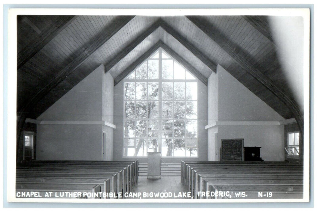 Chapel At Luther Point Bible Camp Bigwood Lake Frederick WI RPPC Photo Postcard