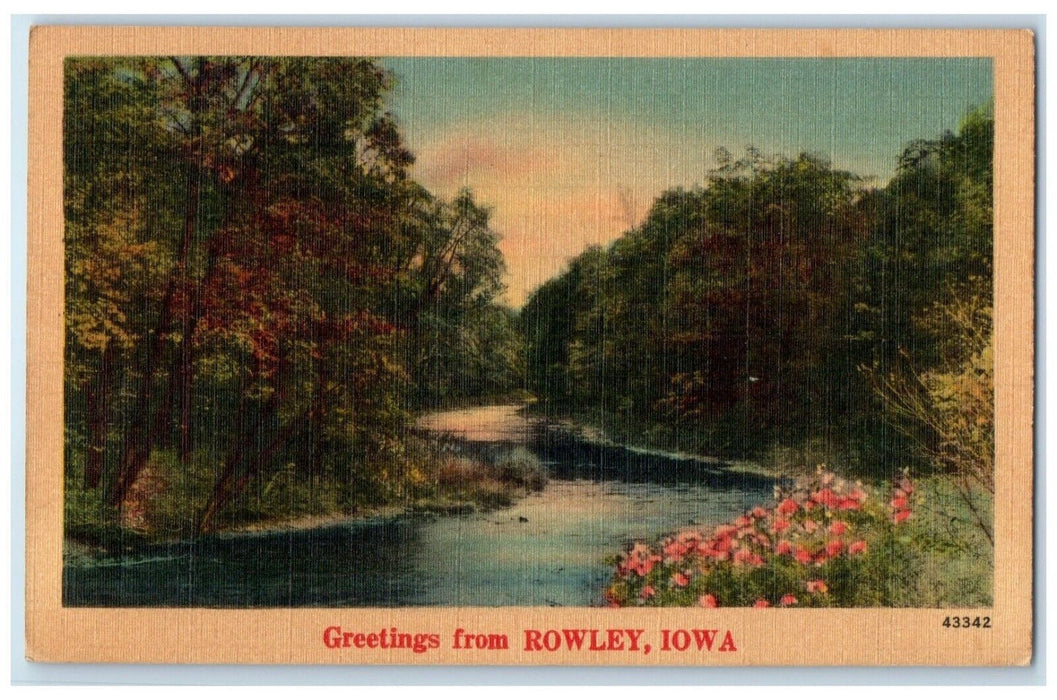 c1940 Greetings From River Lake Trees Lake Rowley Iowa Vintage Antique Postcard