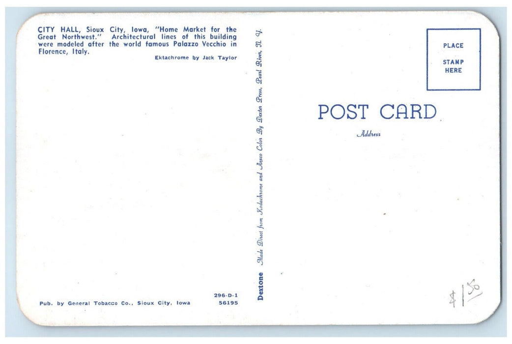 c1960 Home Market Great Northwest Palazzo City Hall Sioux City Iowa IA Postcard