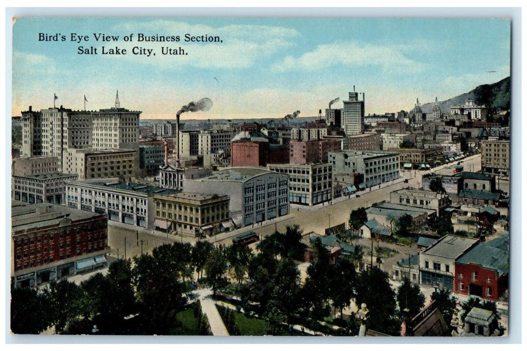 c1910 Bird's Eye View Business Section Salt Lake City Utah UT Vintage Postcard