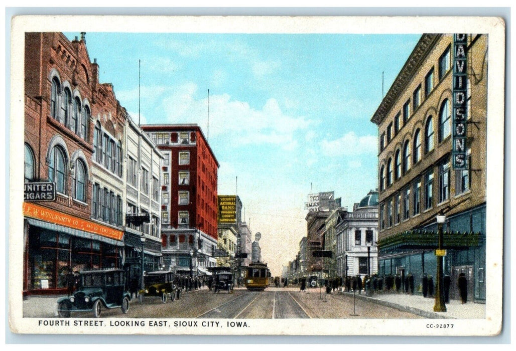 c1920 Fourth Street Looking East Streetcar Exterior Sioux City Iowa IA Postcard