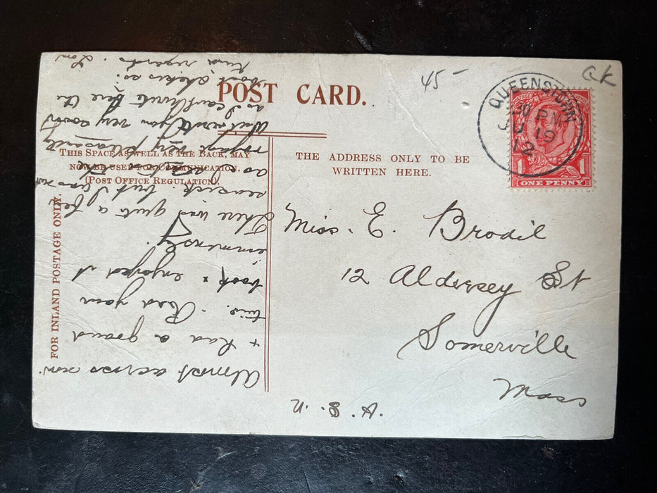 c1910 RMS Franconia Woven Silk Steamer Ship Cunard Line Antique Postcard