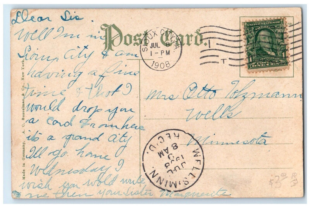 1908 Union Station Horses And Wagon Sioux City Iowa IA Posted Antique Postcard