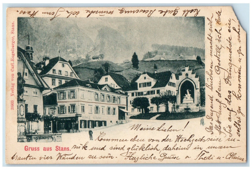 c1905 Buildings Monument View Greetings from Stans Switzerland Postcard