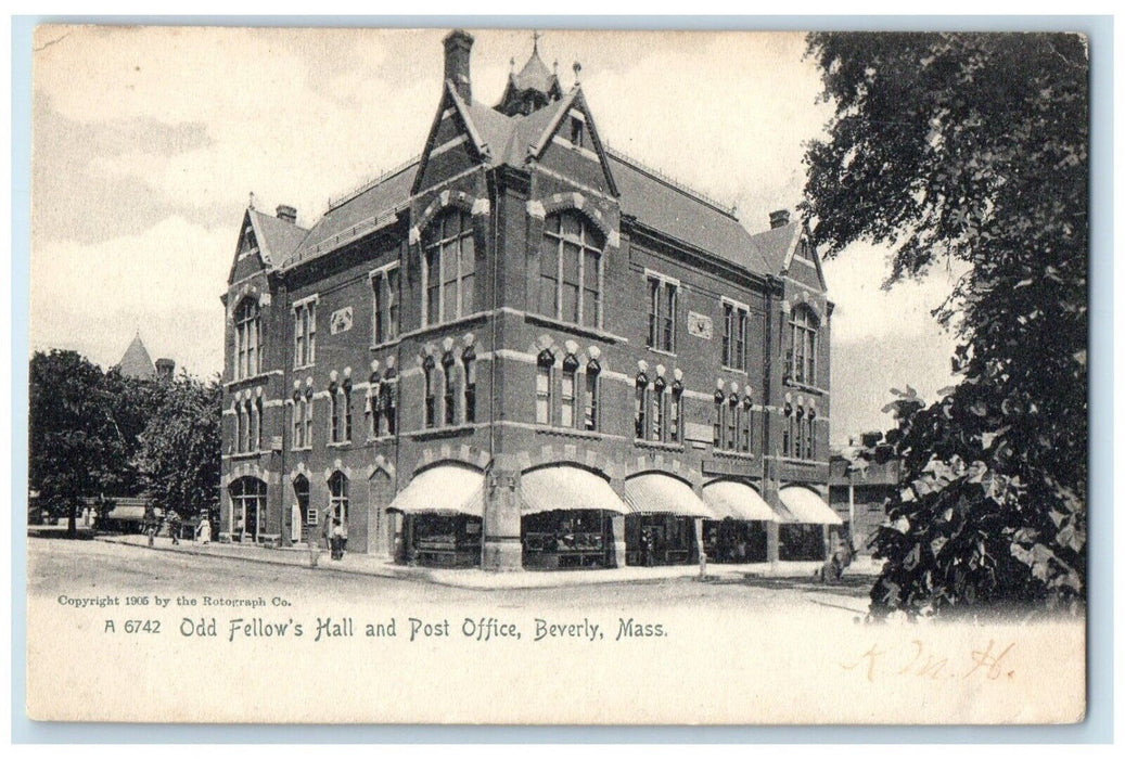 1905 Odd Fellow's Hall And Post Office Beverly Massachusetts MA Antique Postcard