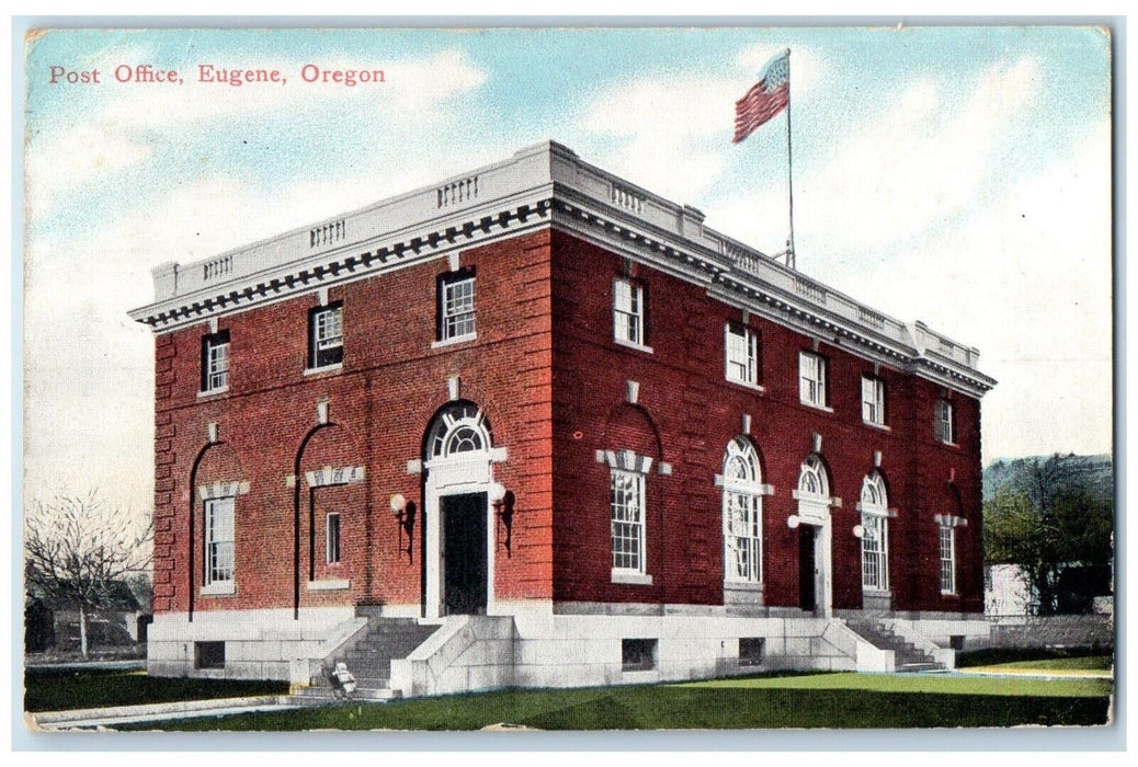 1912 Post Office Building Eugene Oregon OR Posted Antique Postcard