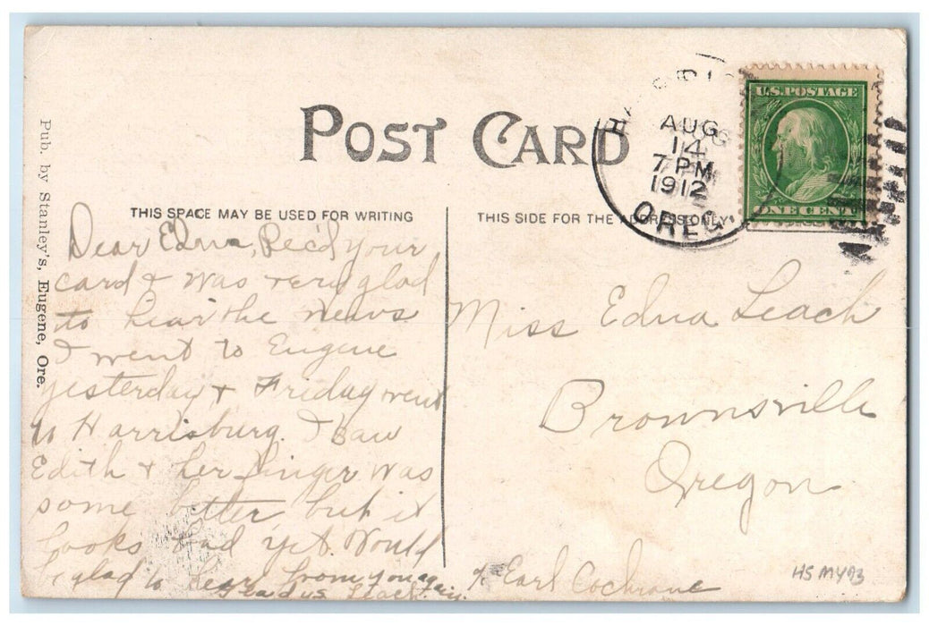 1912 Post Office Building Eugene Oregon OR Posted Antique Postcard