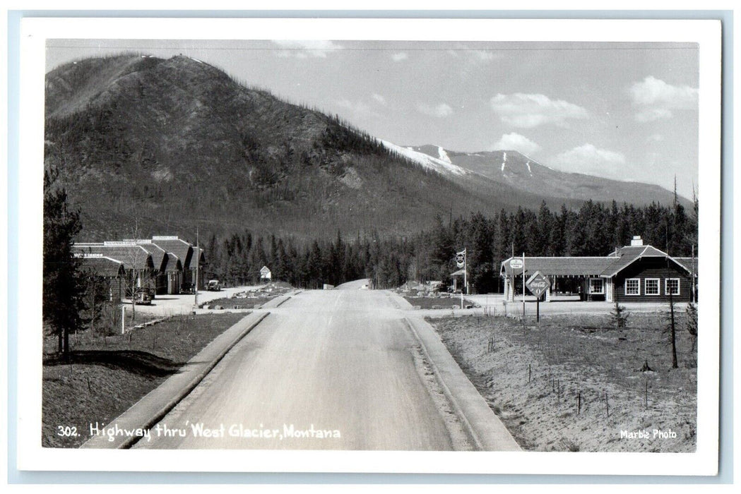c1950's Highway Thru Coca Cola West Glacier Montana MT RPPC Photo Postcard