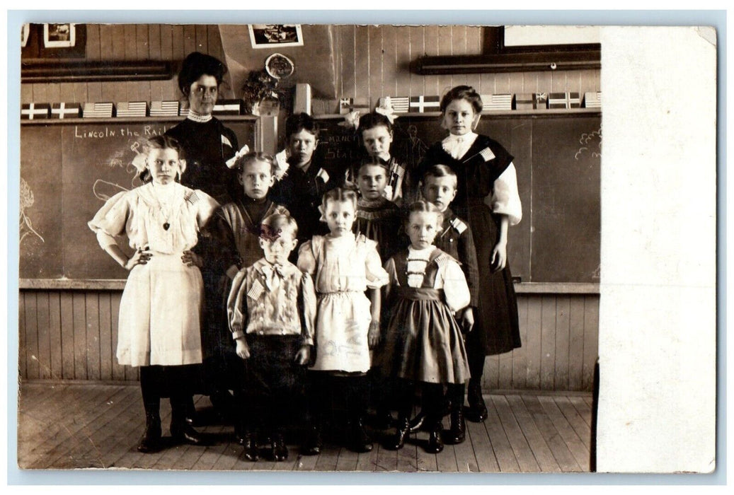 c1910's Goldfield IA, School Classroom Interior Students RPPC Photo Postcard