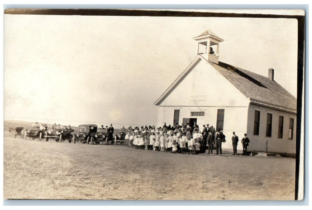 c1910's Children's Country School Bell Tower Cars RPPC Photo Antique Postcard