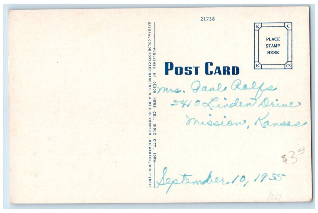 c1940 Court House Exterior Building Classic Cars Street Sioux City Iowa Postcard