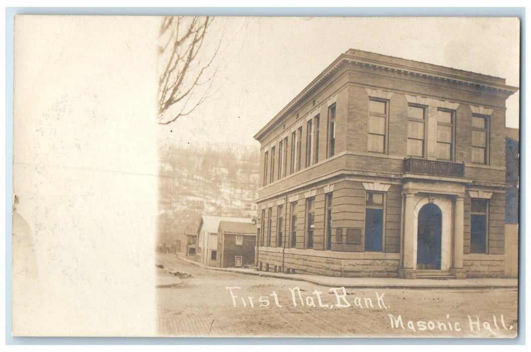 c1905 First National Bank Masonic Hall Building RPPC Photo Antique Postcard