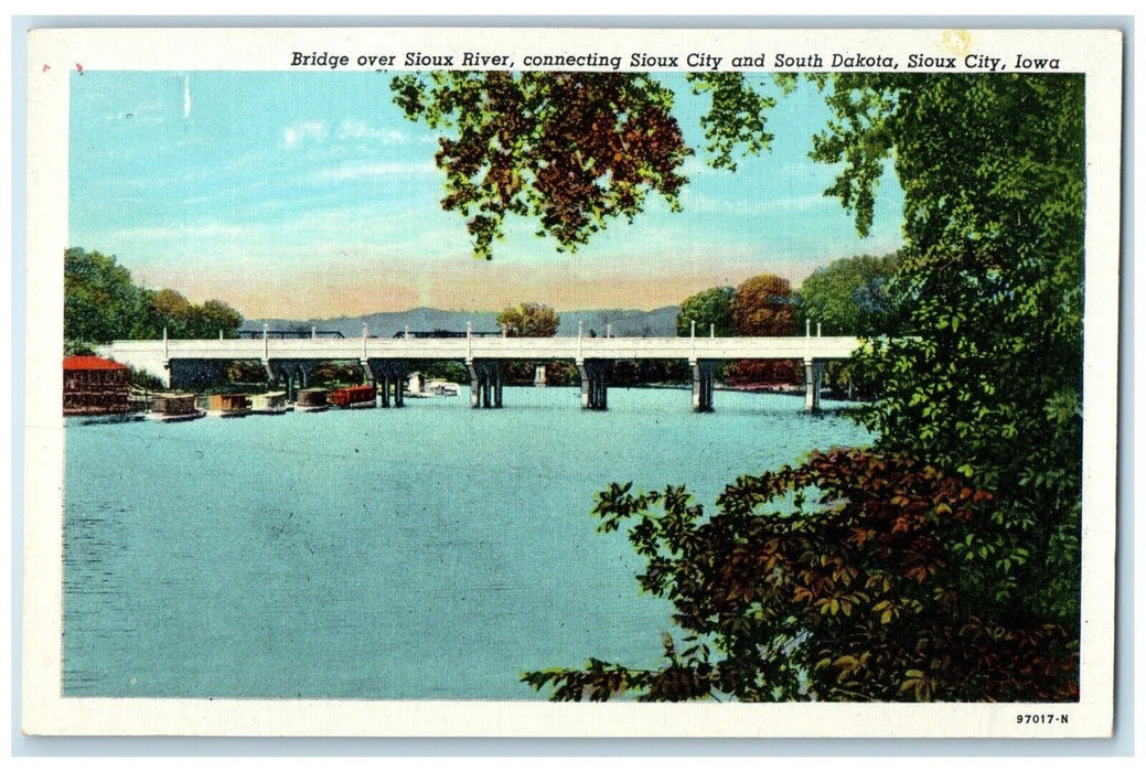 c1940 Bridge Sioux River Sioux City South Dakota Lake Sioux City Iowa Postcard