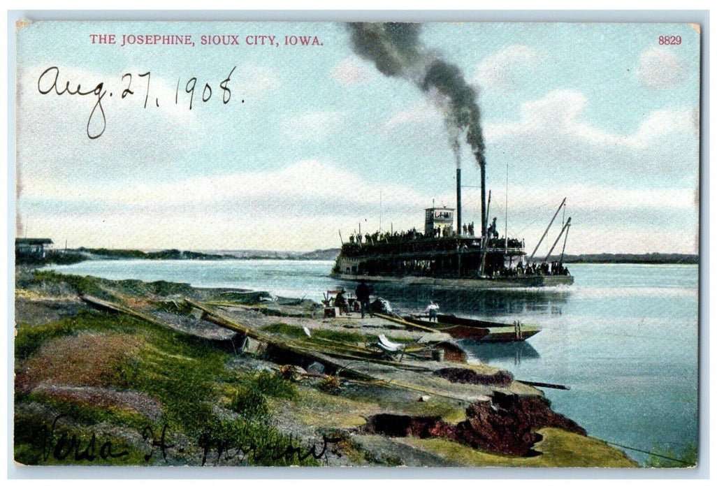 c1908 Josephine Steamer Ship River Lake Sioux City Iowa Vintage Antique Postcard