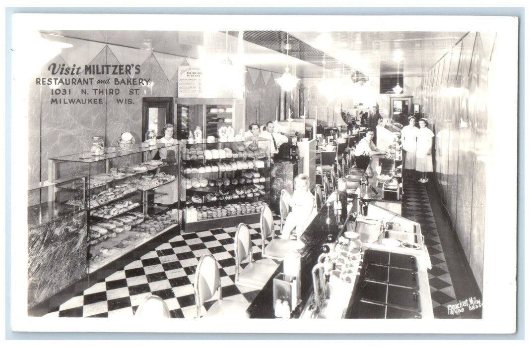 c1940's Militzer's Restaurant And Bakery Milwaukee WI RPPC Photo Postcard