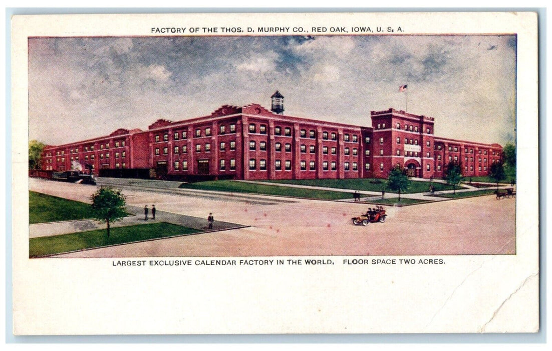 c1905 Factory Thos Murphy Exterior Building Streetcar Red Oak Iowa IA Postcard
