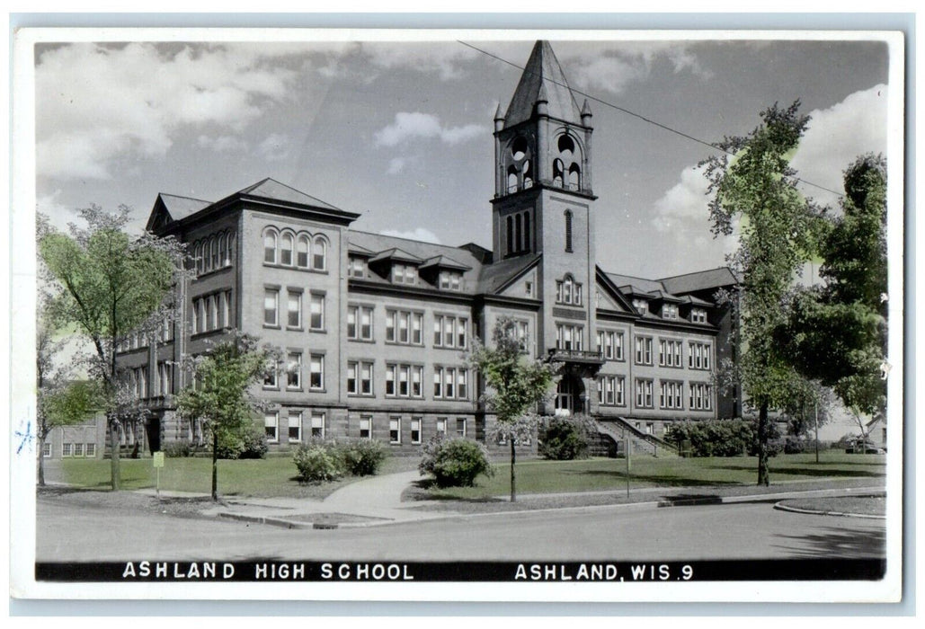 c1910's Ashland High School Building Ashland Wisconsin WI RPPC Photo Postcard