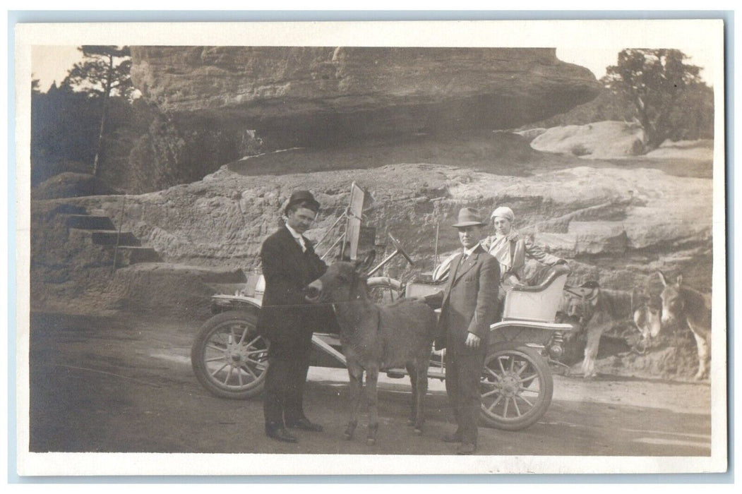 c1910's Mens Donkey Car Balance Rock Colorado CO RPPC Photo Antique Postcard