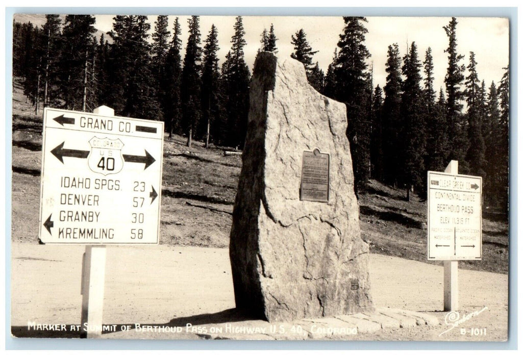 1946 Marker Summit Berthoud Pass Hwy Idaho Springs CO RPPC Photo Posted Postcard