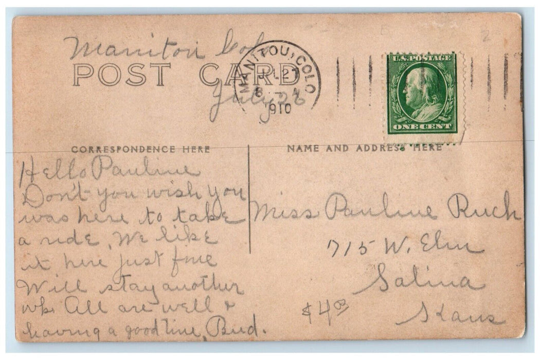 1910 Little Kid Riding Donkey Manitou Colorado CO RPPC Photo Antique Postcard