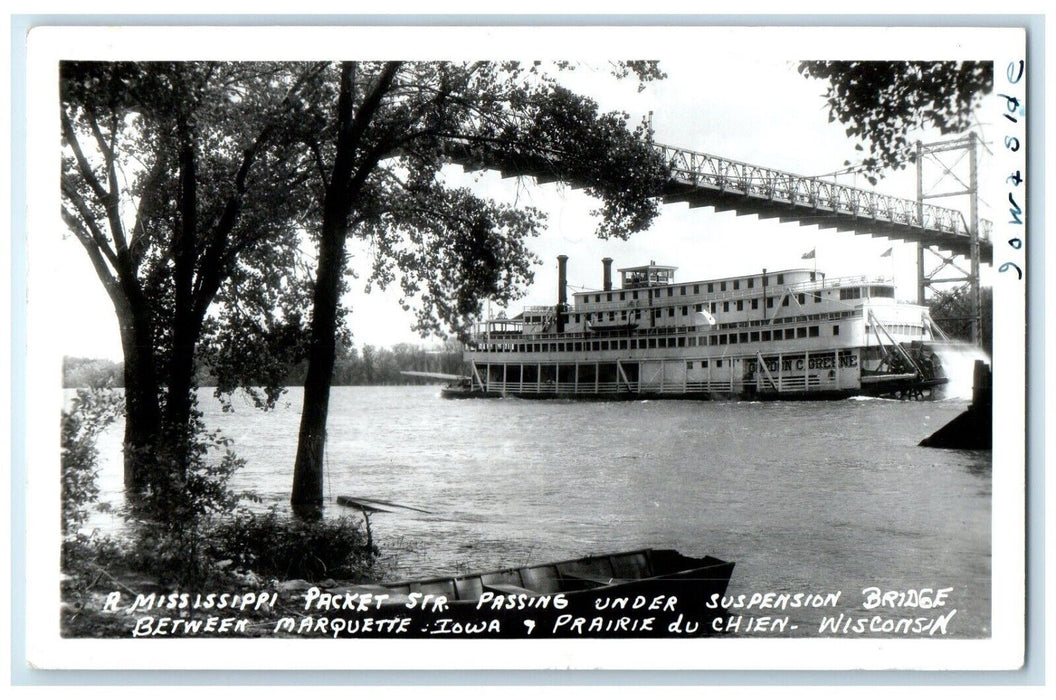 Mississippi Packet Steamer Marquette IA Prairie Du Chien WI RPPC Photo Postcard