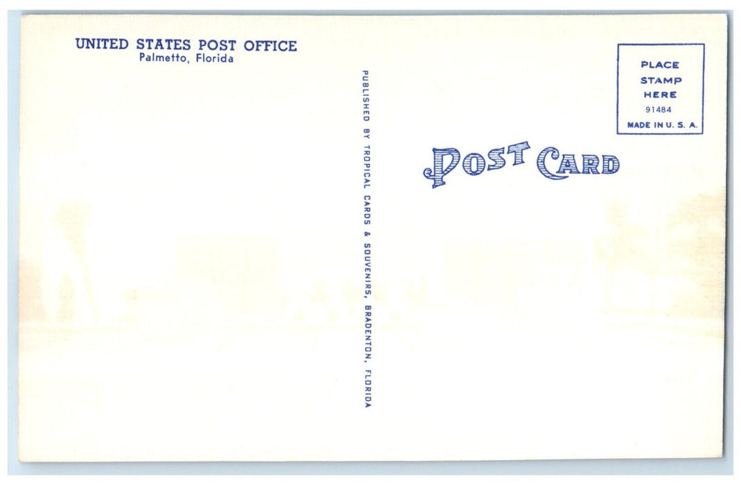 c1930's United States Post Office Flag Cars Front Palmetto Florida FL Postcard