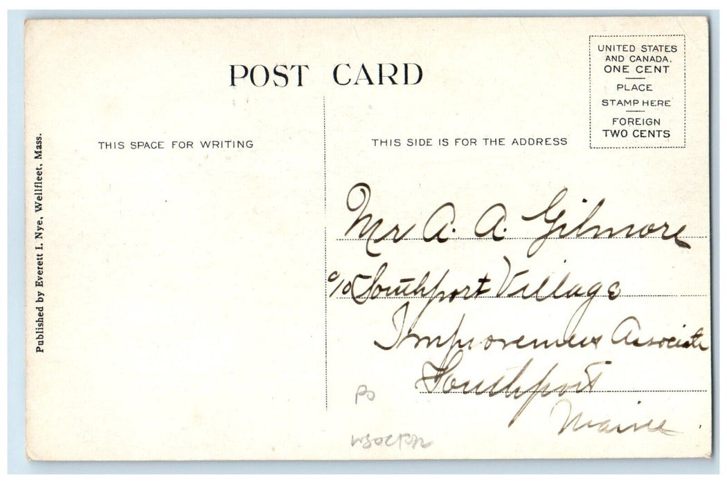 c1910's Post Office Building Square Wellfleet Massachusetts MA Antique Postcard