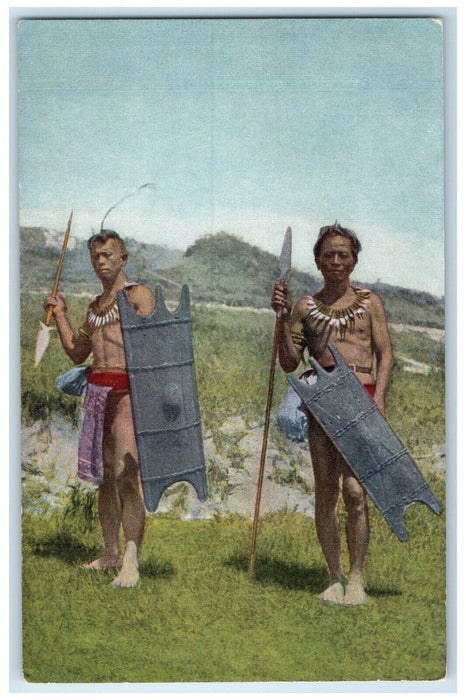 c1910 Tribal Man Holding Shields and Armor Philippines Islands Postcard