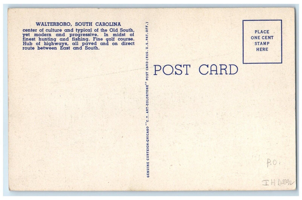 c1930's US Post Office Scene Street Walterboro South Carolina SC Postcard