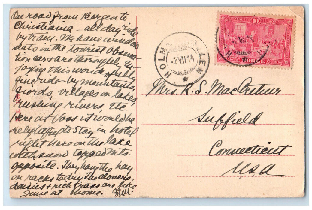 c1910 Plowing in Farm River Hills Voss Municipality Norway Antique Postcard