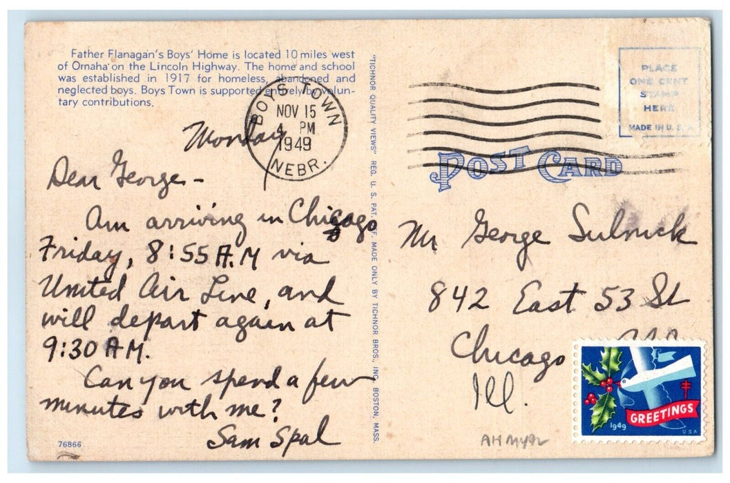 1949 Boys Town Post Office Building Boys Town Nebraska NE Vintage Postcard