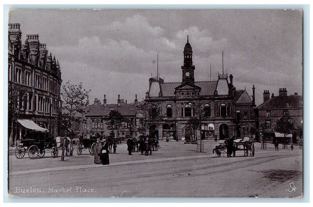 c1910 Buxton Market Place England Silverette Tuck Art HH Richards Stamp Postcard