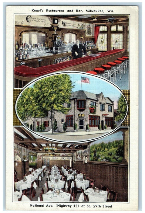 c1940 Multi-View Kegel Restaurant & Bar Milwaukee Wisconsin WI Vintage Postcard