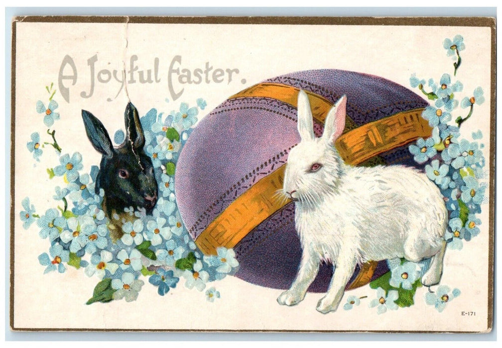 1918 Easter Rabbit Big Egg Pansies Flowers Embossed Hasty CO Antique Postcard