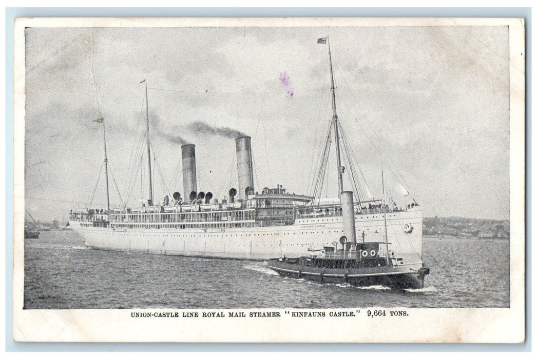 1911 Union Castle Line Royal Mail Steamer Kinfauns Castle Steamer Ship Postcard