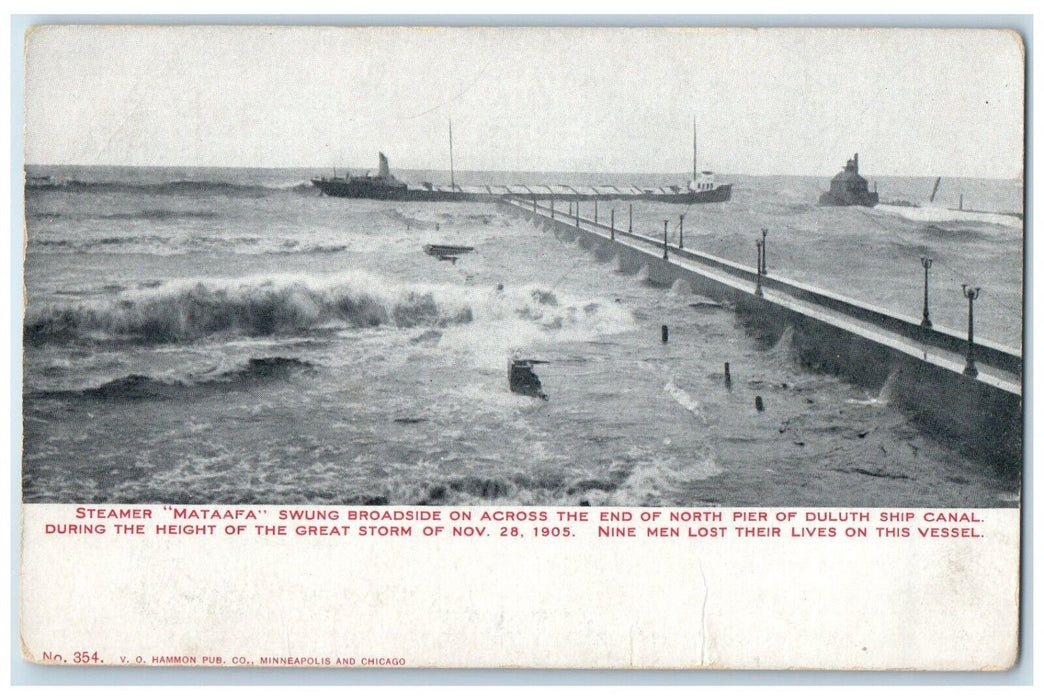 c1905 Steamer Mataafa Swung Broadside Across End Duluth Ship Canal Postcard